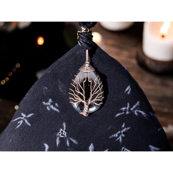 Black Onyx Tree of Life Pendant Necklace Healing Crystal Jewelry 18" Cord - Picture 4 of 7